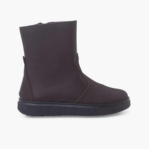 Botas pele com reforço e fecho-éclair lateral Castanho