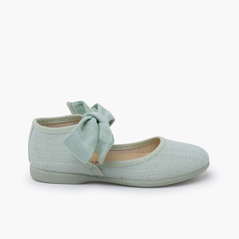 Merceditas decotadas com laço tornozelo Água-marinha