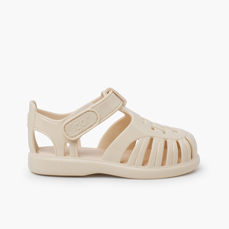 Sandálias de borracha glossy tira aderente Marfim