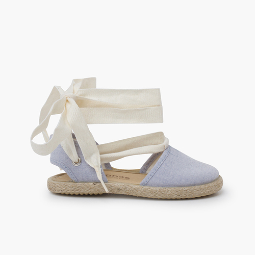 Alpercatas menina fitas cru Azul Céu