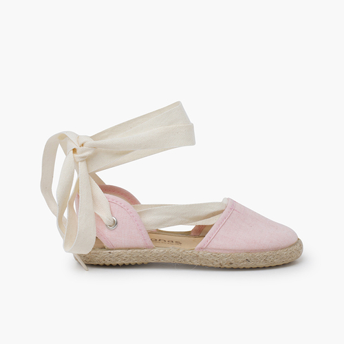 Alpercatas menina fitas cru Rosa Pastel