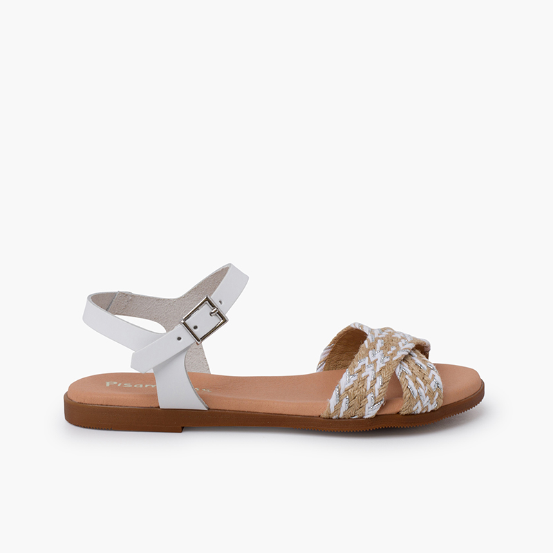 Sandálias fivela pala cruzada juta Blanco Bicolor