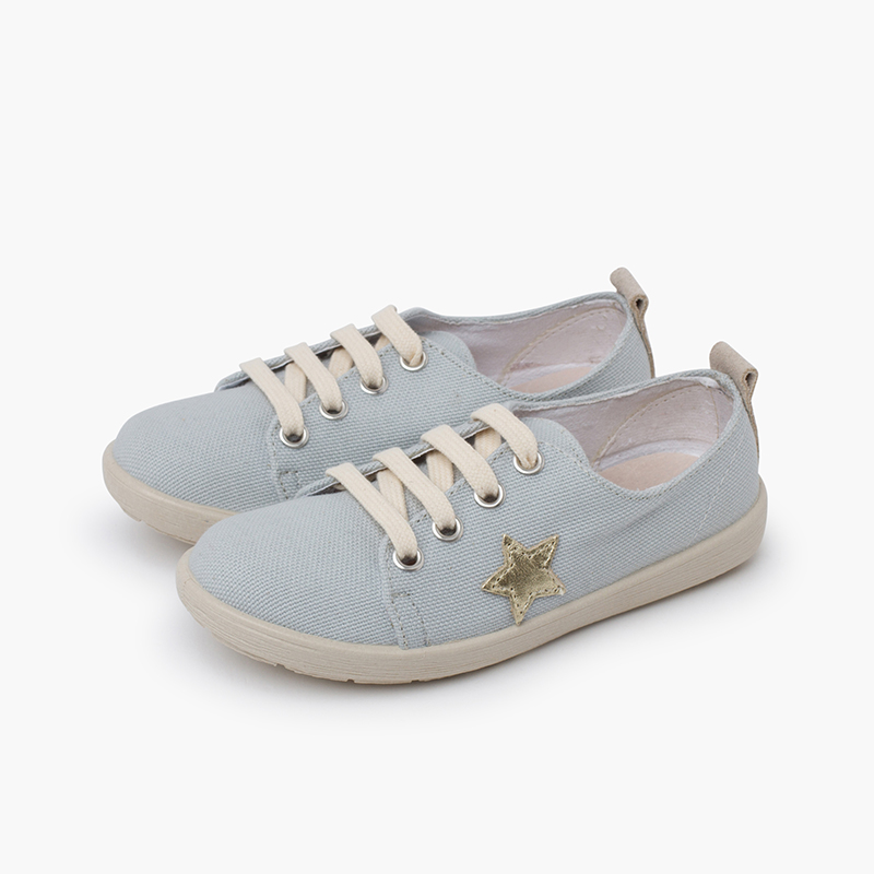 Sapatilhas lona estrela Azul e couro dourado