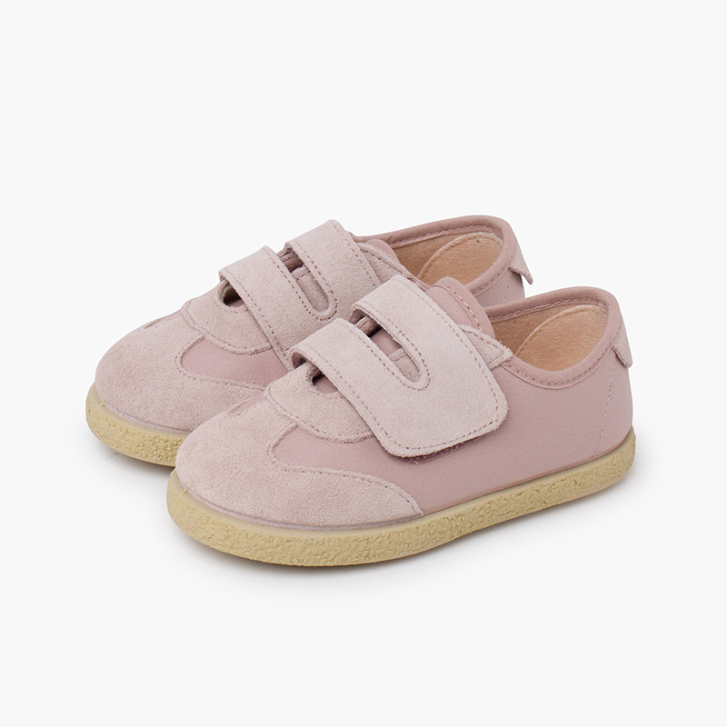 Sapatilhas camurça e tecido tipo pele Rosa