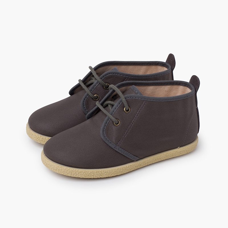 Botinhas couro vegan atacadores Cinzento
