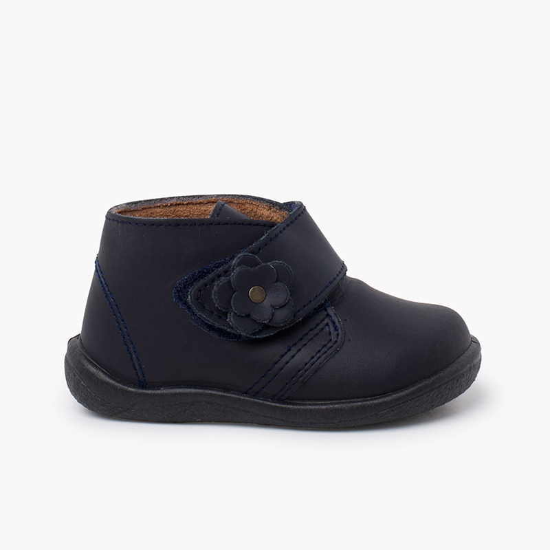 Botas menina pele lavável flor Azul Marinho