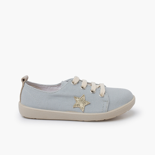 Sapatilhas lona estrela Azul e couro dourado