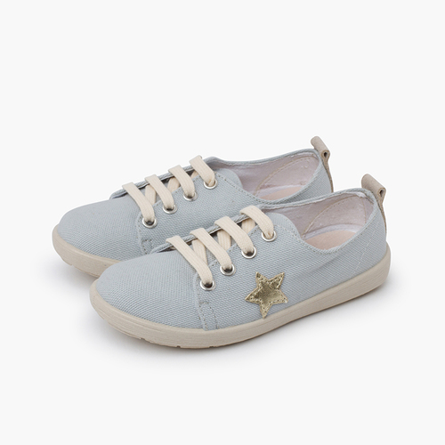 Sapatilhas lona estrela Azul e couro dourado