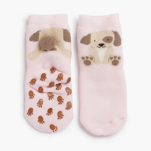 Meias antiderrapantes cãozinho pompom Rosa