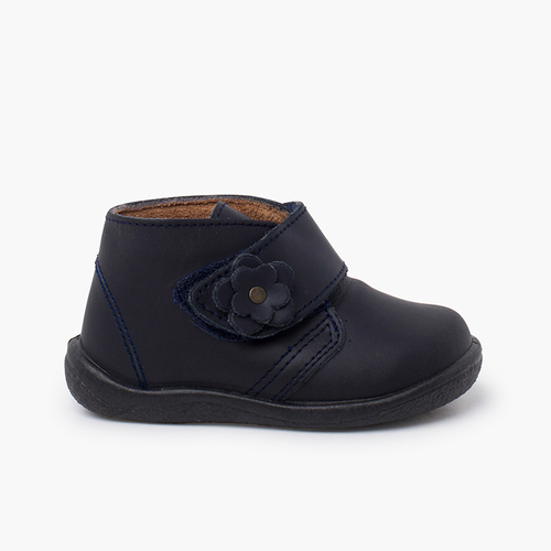 Botas menina pele lavável flor Azul Marinho