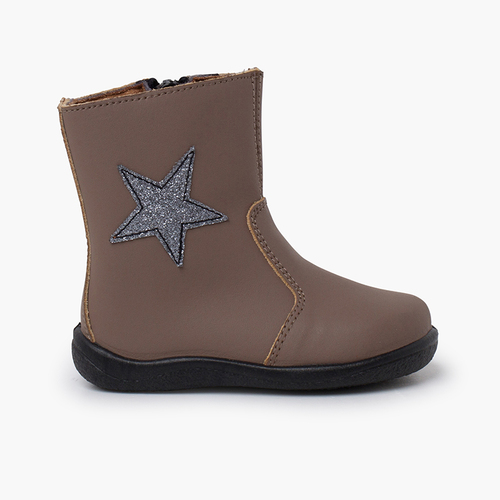Botas menina estrela pele lavável Bege