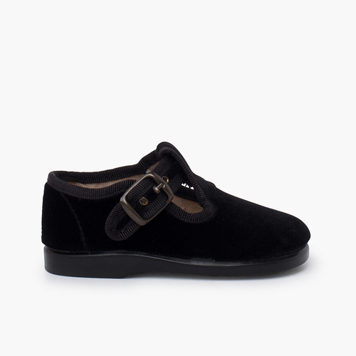 Pepitos veludo fivela Preto