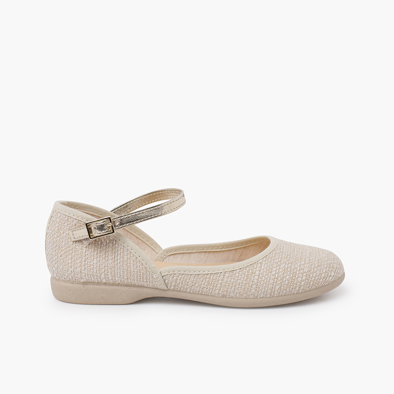 Merceditas decotadas tipo linho pulseira metalizada Cru