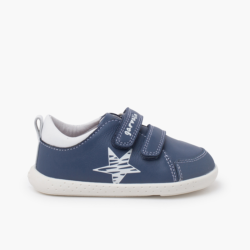 Sapatilhas pele soft estrela fecho aderente Azul