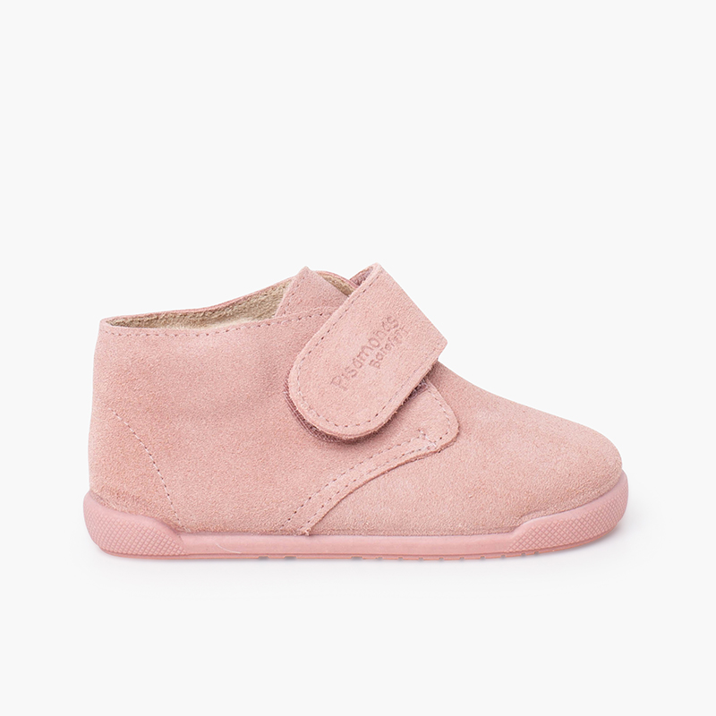 Botas barefoot camurça fecho aderente Rosa
