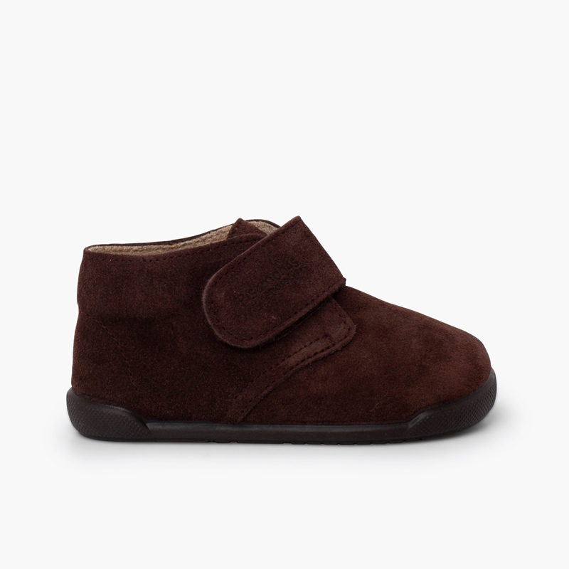 Botas barefoot camurça fecho aderente Castanho