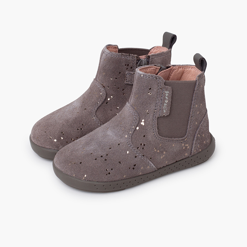 Botim minimalista glitter elástico lateral Cinzento