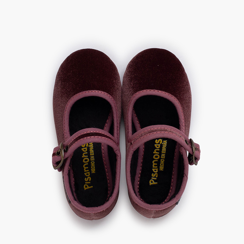 Merceditas veludo fivela ouro velho Rosa Velho