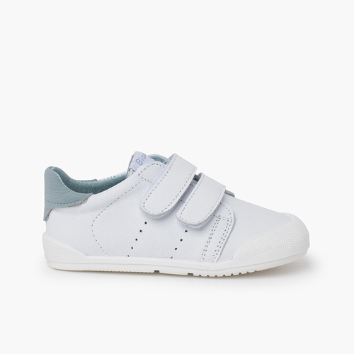 Sapatilhas Blanditos by Crios dupla tira aderente Branco e Azul Claro