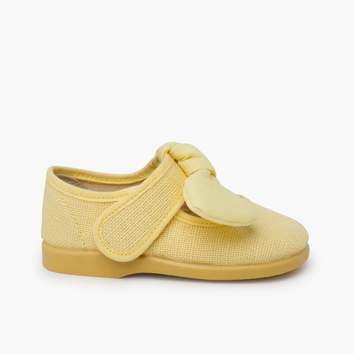 Merceditas linho laço e fecho aderente Amarelo