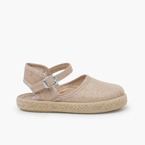 Alpercatas brilhantes com fivela Champanhe
