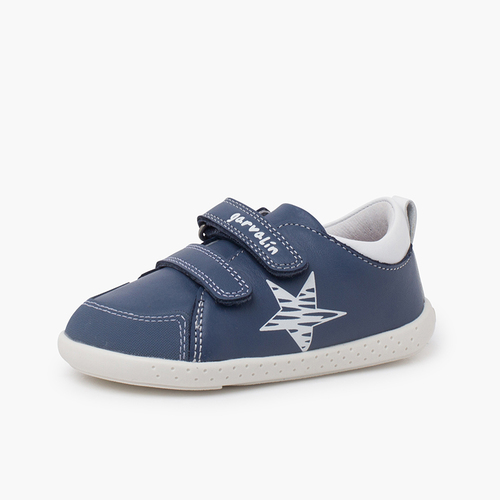 Sapatilhas pele soft estrela fecho aderente Azul