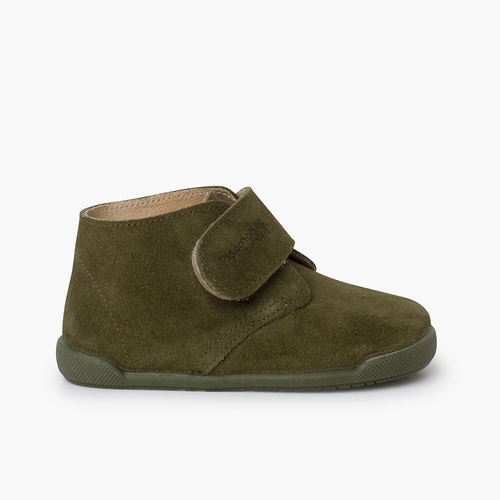 Botas barefoot camurça fecho aderente Verde Musgo
