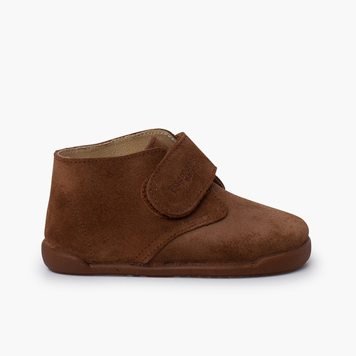Botas barefoot camurça fecho aderente Castanho
