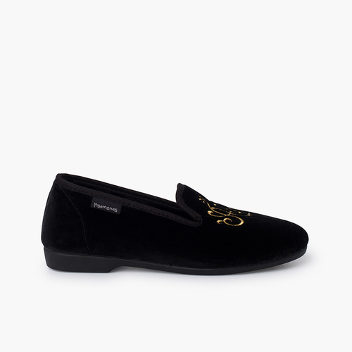 Venezianas veludo com bordado Preto