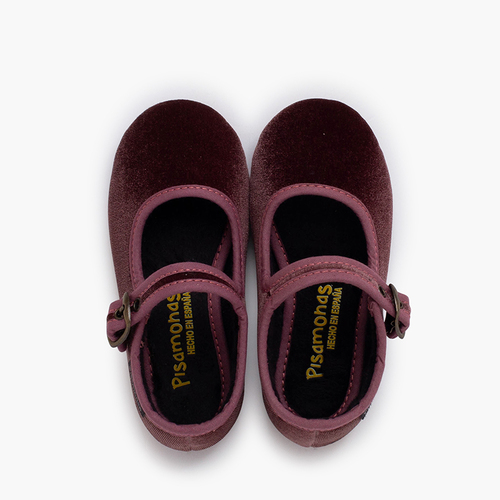 Merceditas veludo fivela ouro velho Rosa Velho