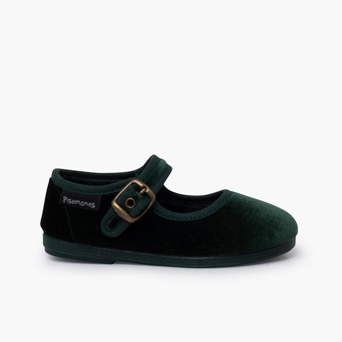 Merceditas veludo fivela ouro velho Verde