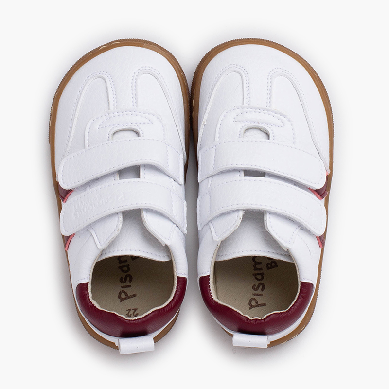 Sapatilhas brancas barefoot crianças riscas laterais Bordeaux