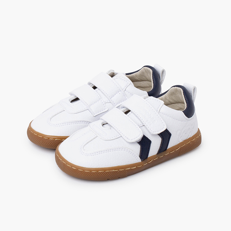 Sapatilhas brancas barefoot crianças riscas laterais Azul Marinho