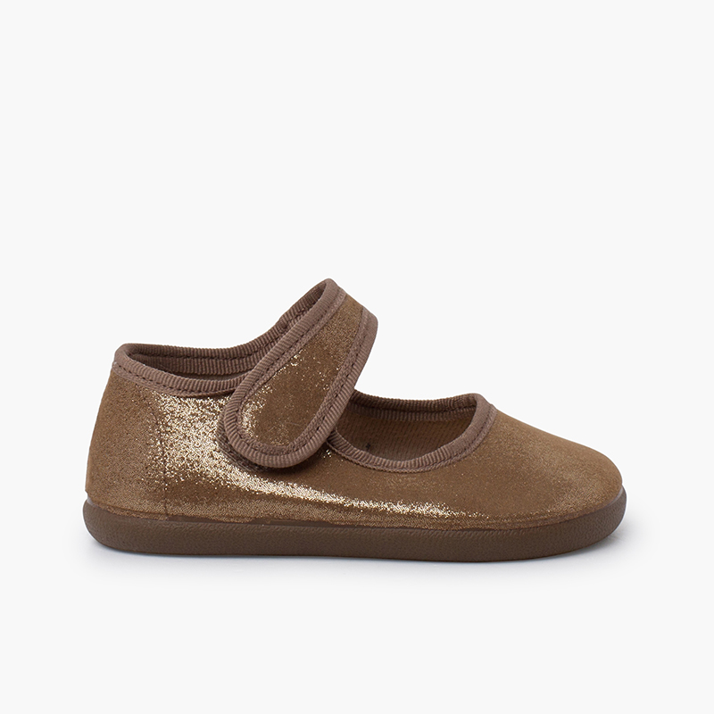 Merceditas barefoot brilho tira aderente Bronze