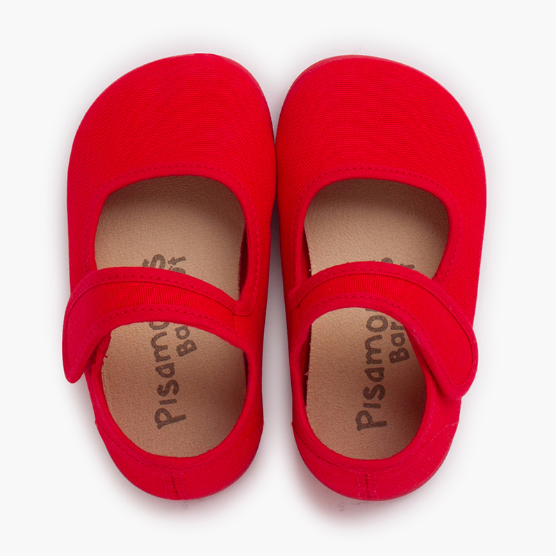 Merceditas barefoot lona fecho largo Vermelho