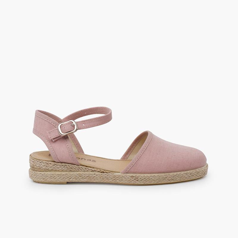 Alpercatas cunha linho fino Rosa Pastel