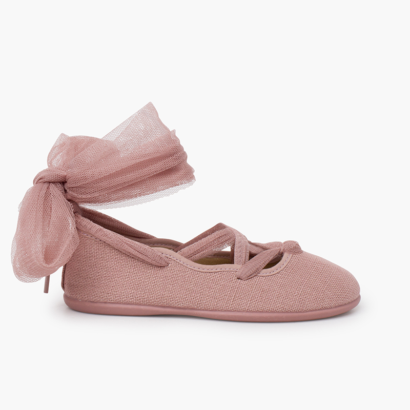 Sabrinas linho tiras cruzadas tule Rosa Velho