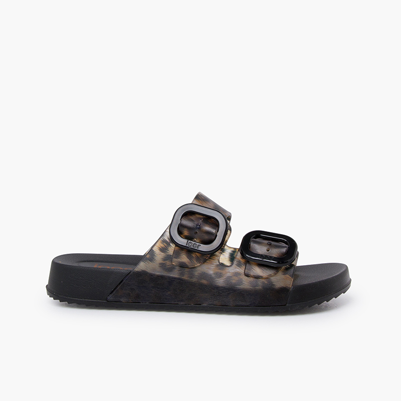 Sandálias borracha habana dupla fivela animal print Preto