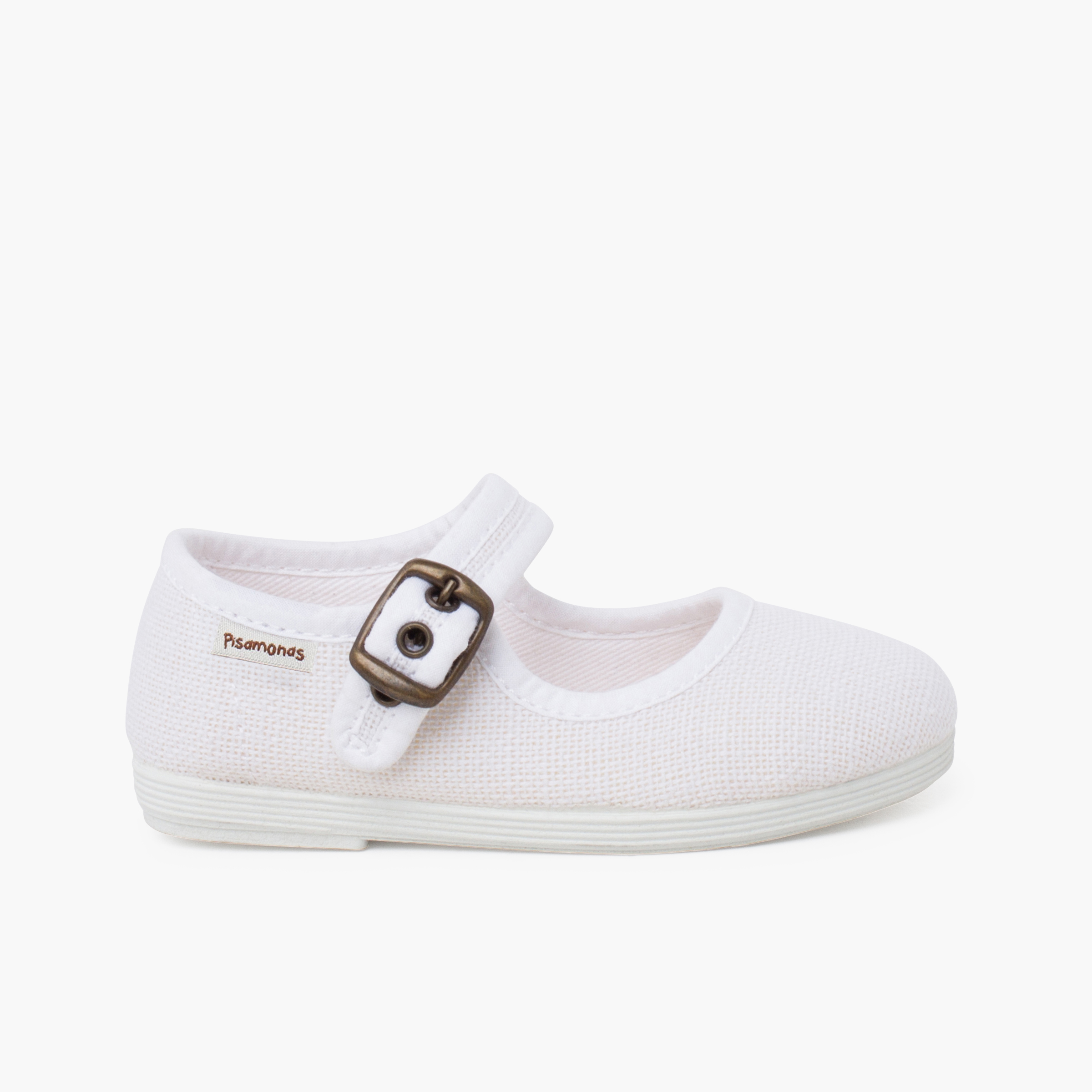 Merceditas flexíveis linho fivela Branco