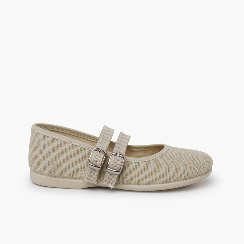 Merceditas linho fivela dupla Cru