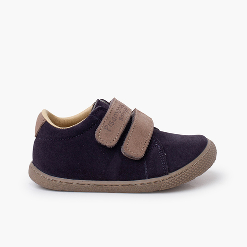 Sapatilhas barefoot dupla tira aderente camurça Azul tiras cinzento