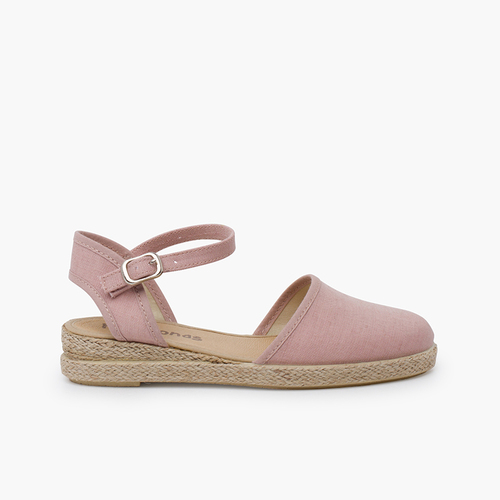 Alpercatas cunha linho fino Rosa Pastel