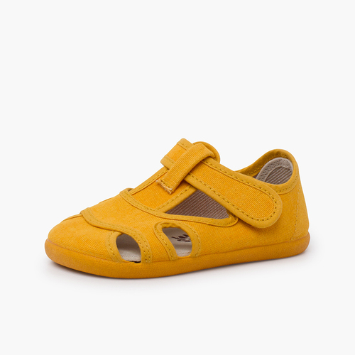Sandálias menino barefoot lona lavada Cúrcuma
