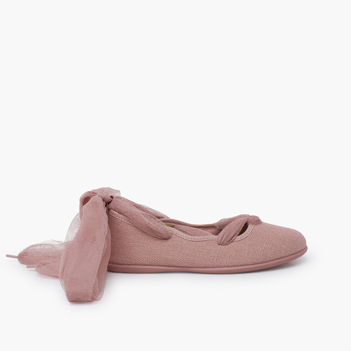 Sabrinas linho tiras cruzadas tule Rosa Velho