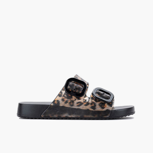 Sandálias borracha habana dupla fivela brilho animal print Preto