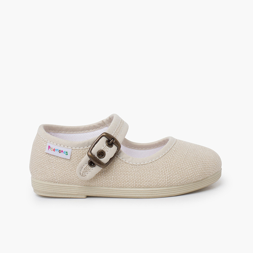 Merceditas flexíveis linho fivela Natural