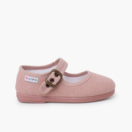 Merceditas flexíveis linho fivela Rosa Pálido
