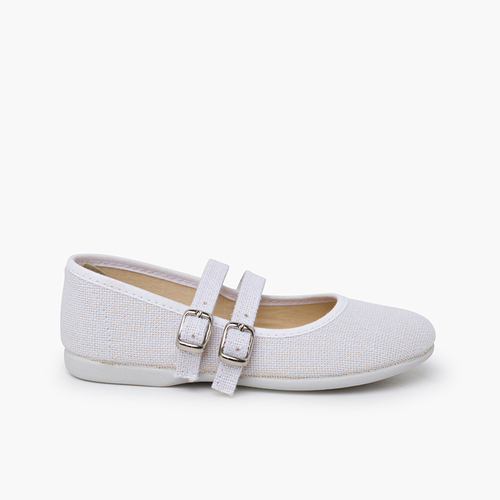 Merceditas linho fivela dupla Branco