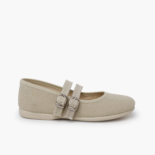 Merceditas linho fivela dupla Cru