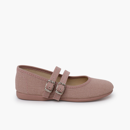 Merceditas linho fivela dupla Rosa Pálido